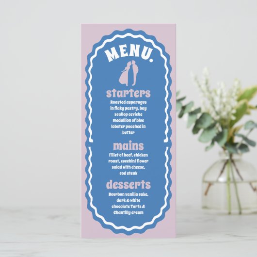Modern Minimal Blue & Paarse Retro Wavy Arch Menu (Staand voorkant)