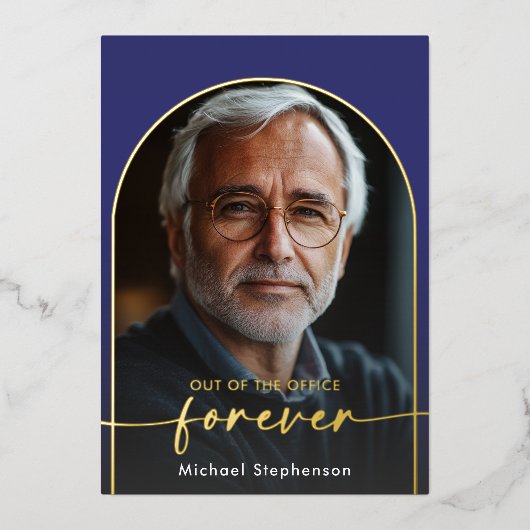 Modern Minimal Blue Pensioen Partij Folie Uitnodiging (Voorkant)