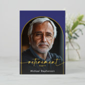 Modern Minimal Blue Pensioen Partij Folie Uitnodiging (Staand Voorkant)