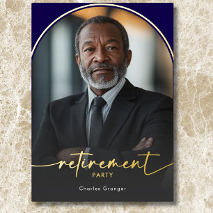 Modern Minimal Blue Pensioen Partij Folie Uitnodiging