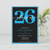 Modern Minimal Blue Script Graduation Party Kaart (Staand voorkant)