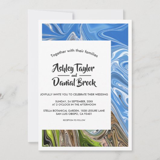Modern Minimal Blue Sky Whimsical Abstract Wedding Kaart (Voorkant)