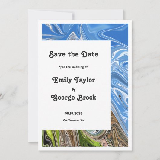 Modern Minimal Blue Sky Whimsical Abstract Wedding Save The Date (Voorkant)