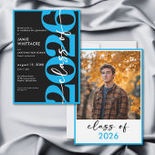 Modern Minimal Blue Typography Graduation Party Kaart