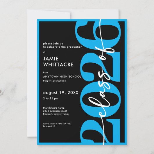 Modern Minimal Blue Typography Graduation Party Kaart (Voorkant)
