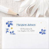 Modern Minimal Blue Waterverf Floral Stijlvol Etiket (Insitu)