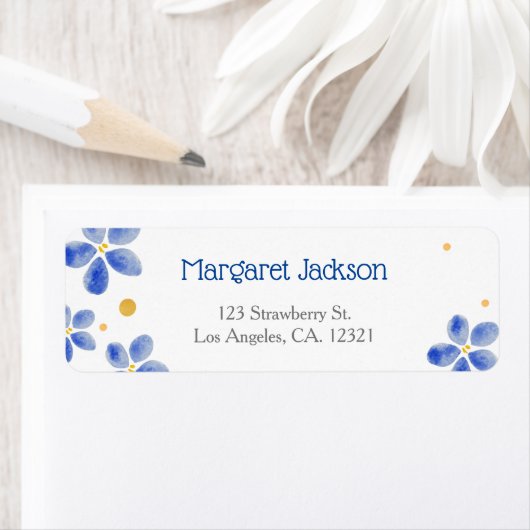 Modern Minimal Blue Waterverf Floral Stijlvol Etiket (Insitu)