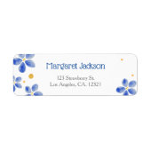Modern Minimal Blue Waterverf Floral Stijlvol Etiket (Voorkant)