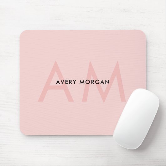 Modern Minimal Blush Pink Monogram Initialen Muismat (Met muis)