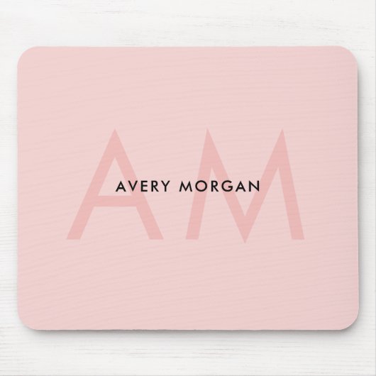 Modern Minimal Blush Pink Monogram Initialen Muismat (Voorkant)