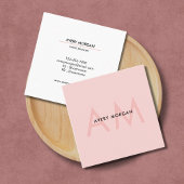 Modern Minimal Blush Pink Monogram Initialen Vierkante Visitekaartje