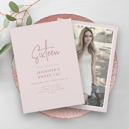 Modern Minimal Blush Roze Foto Sweet 16 Kaart