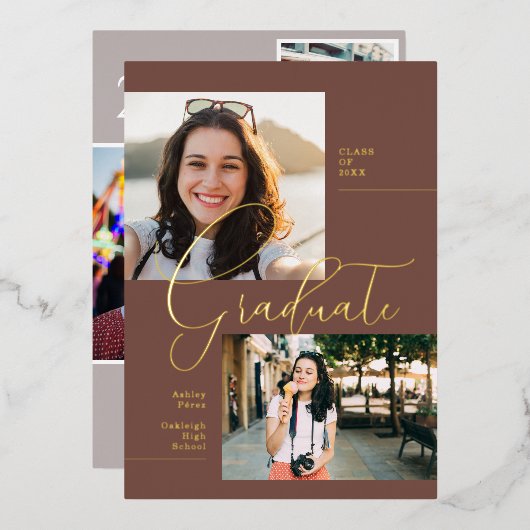 Modern Minimal Boho | Foto van Afstuderen Folie Uitnodiging (Voorkant / Achterkant)