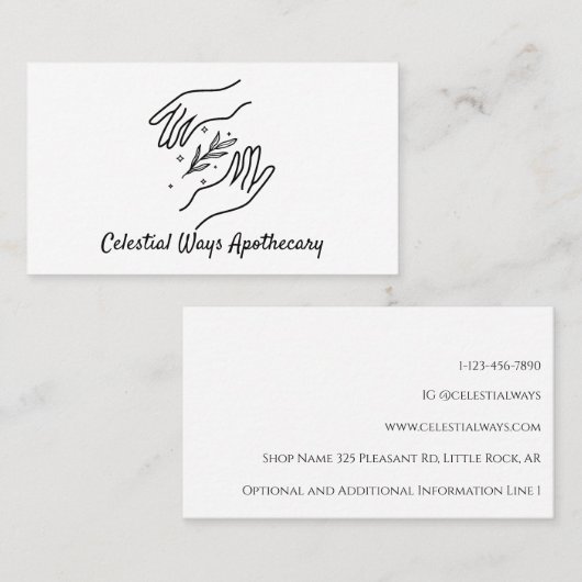Modern minimal Boho Hands & Herb Apothecary Logo Visitekaartje (Voorkant / Achterkant)