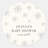 Modern Minimal Boho Winter Snowflake Baby shower Ronde Sticker (Voorkant)