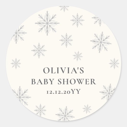 Modern Minimal Boho Winter Snowflake Baby shower Ronde Sticker (Voorkant)