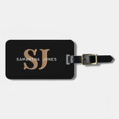 Modern Minimal Bold Initialen Goud Zwart Monogram Bagagelabel (Voorkant horizontaal)
