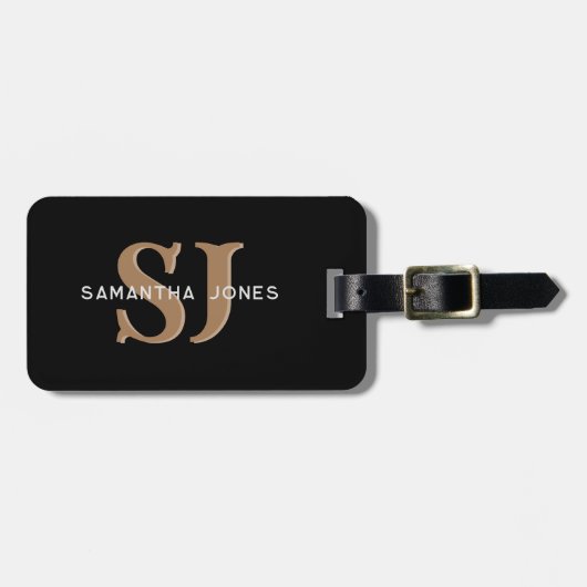 Modern Minimal Bold Initialen Goud Zwart Monogram Bagagelabel (Voorkant horizontaal)
