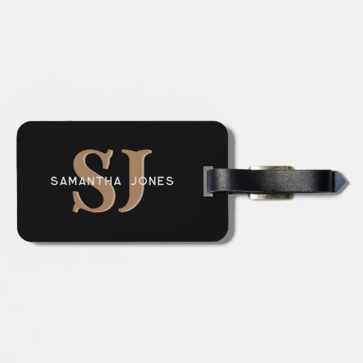 Modern Minimal Bold Initialen Goud Zwart Monogram Bagagelabel (Achterkant horizontaal)