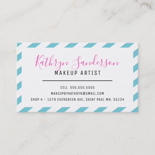 MODERN MINIMAL BORDER turquoise blauw roze wit Visitekaartje (Voorkant)