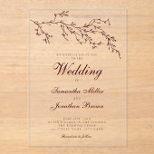 Modern Minimal Botanical Burgundy Wedding Acryl Uitnodigingen (Voorkant)