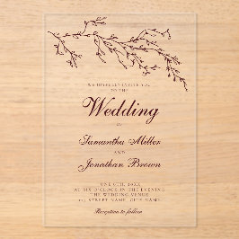 Modern Minimal Botanical Burgundy Wedding Acryl Uitnodigingen