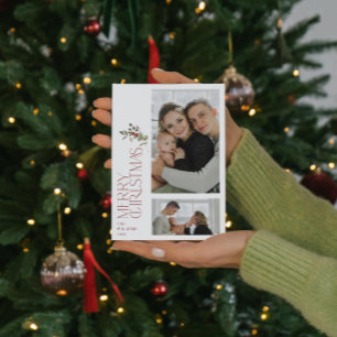 Modern Minimal Bourgogne Merry Typografie 2 Foto Feestdagenkaart