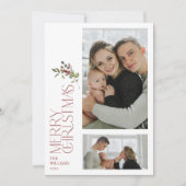 Modern Minimal Bourgogne Merry Typografie 2 Foto Feestdagenkaart (Voorkant)