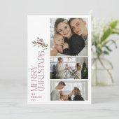 Modern Minimal Bourgogne Merry Typografie 3 Foto Feestdagenkaart (Staand voorkant)