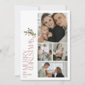 Modern Minimal Bourgogne Merry Typografie 4 Foto Feestdagenkaart (Voorkant)