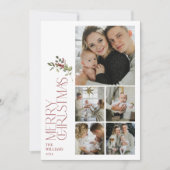 Modern Minimal Bourgogne Merry Typografie 5 Foto Feestdagenkaart (Voorkant)