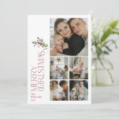 Modern Minimal Bourgogne Merry Typografie 5 Foto Feestdagenkaart (Staand voorkant)