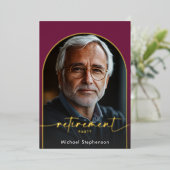 Modern Minimal Bourgondië Pensioenfeest Folie Uitnodiging (Staand Voorkant)