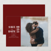 Modern Minimal Bourgondië Rood Save the Date Foto (Voorkant / Achterkant)