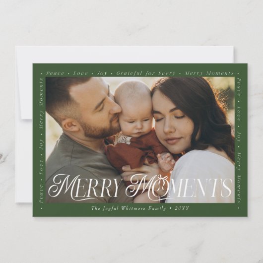 Modern Minimal Bow Merry Moments Photo Collage Feestdagenkaart (Voorkant)