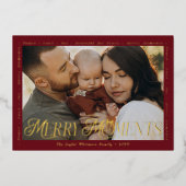 Modern Minimal Bow Merry Moments Photo Collage Foi Folie Feestdagenkaart (Voorkant)