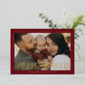 Modern Minimal Bow Merry Moments Photo Collage Foi Folie Feestdagenkaart (Staand Voorkant)