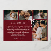 Modern Minimal Bow Merry Moments Photo Collage Foi Folie Feestdagenkaart (Achterkant)