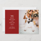 Modern Minimal Bow Nice List Pet Christmas Photo Feestdagenkaart (Voorkant)