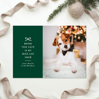 Modern Minimal Bow Nice List Pet Christmas Photo Feestdagenkaart
