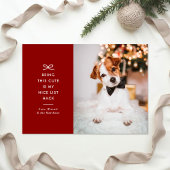 Modern Minimal Bow Nice List Pet Christmas Photo Feestdagenkaart