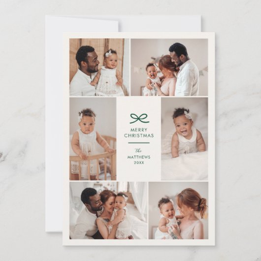 Modern Minimal Bow Six Photo Collage Christmas Feestdagenkaart (Voorkant)
