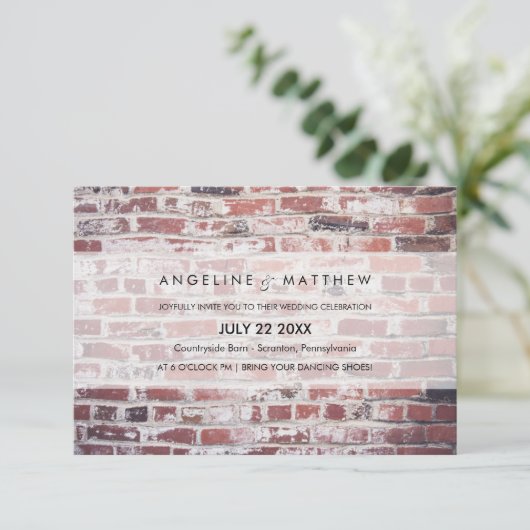 Modern & Minimal Bricks bruiloft Uitnodigen Kaart (Staand voorkant)