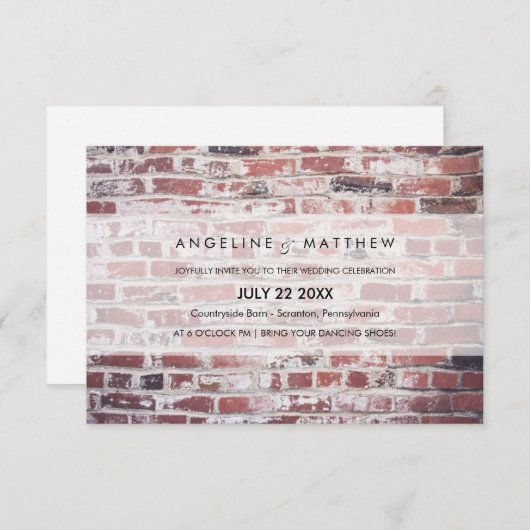 Modern & Minimal Bricks bruiloft Uitnodigen Kaart (Voorkant / Achterkant)