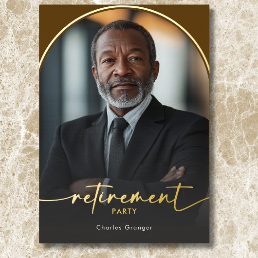 Modern Minimal Brown Retirement Party Folie Uitnodiging