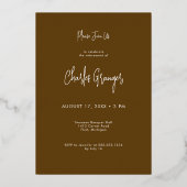 Modern Minimal Brown Retirement Party Folie Uitnodiging (Achterkant)