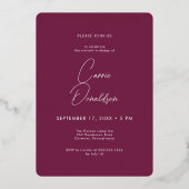 Modern Minimal Burgundy Photo Sixtieth Birthday Folie Uitnodiging (Achterkant)