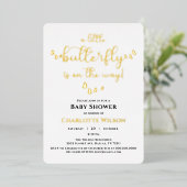 Modern Minimal Butterfly Calligraphy Baby shower Folie Uitnodiging (Staand Voorkant)