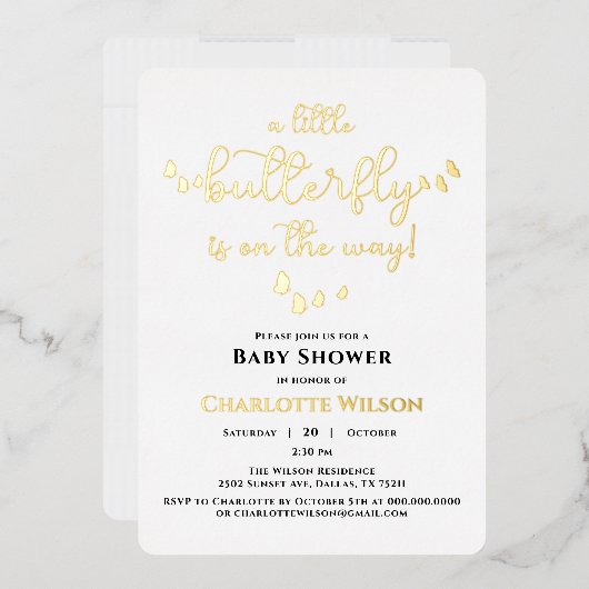 Modern Minimal Butterfly Calligraphy Baby shower Folie Uitnodiging (Envelop)