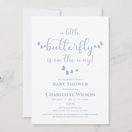 Modern Minimal Butterfly Calligraphy Baby shower Kaart (Voorkant)